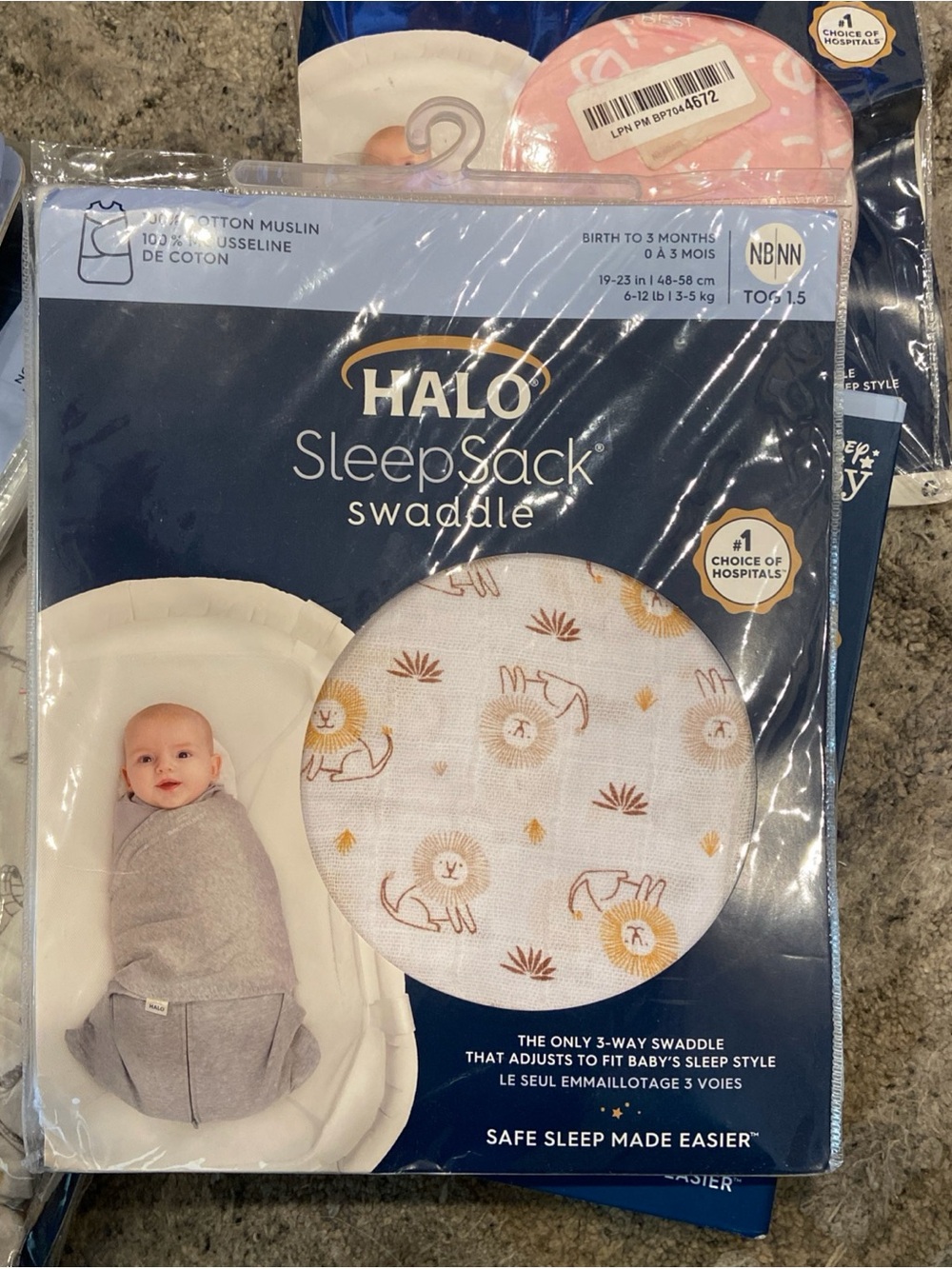 HALO Innovations Sleepsack 100% Cotton Swaddle Wrap - Muslin Lions - Birth-3 New